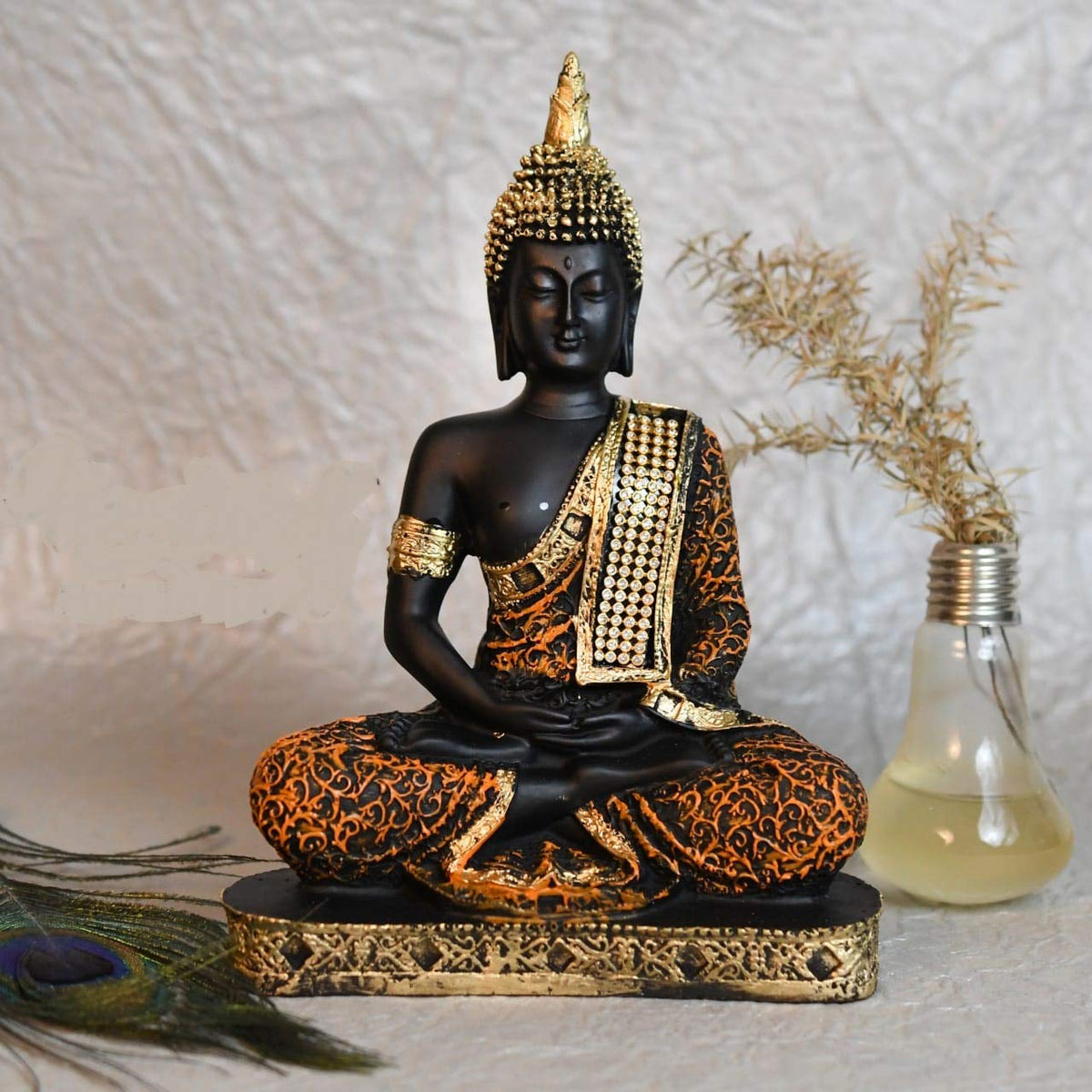 Meditating Buddha Statue Polyresin Buddha Idol Showpiece - Perfect Living Room, Bedroom & Office Space - and Wall Decoration - Ideal Gifting (Orange Buddha, Fantasy, 22 Cm, 13 Cm)