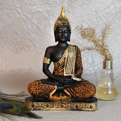 Meditating Buddha Statue Polyresin Buddha Idol Showpiece - Perfect Living Room, Bedroom & Office Space - and Wall Decoration - Ideal Gifting (Orange Buddha, Fantasy, 22 Cm, 13 Cm)