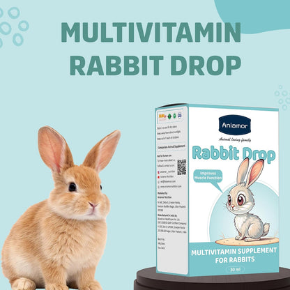 Aniamor Rabbit Multivitamin Drops 30 ml | Biotin, Vitamins A, C, D3, E & B-Complex | Daily Nutritional Supplement for Rabbits | Apple Flavour | All Life Stage