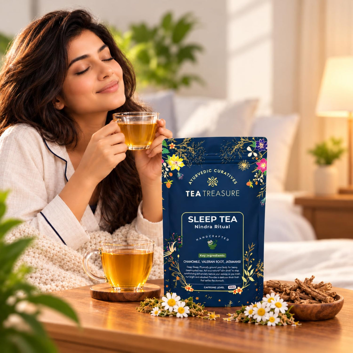 Tea Treasure Sleep Tea Nindra Ritual - 100g | Caffeine-Free Herbal Tea | Chamomile, Valerian Root & Jatamansi | Calming Bedtime Relaxation, Stress Relief & Better Sleep Routine Support
