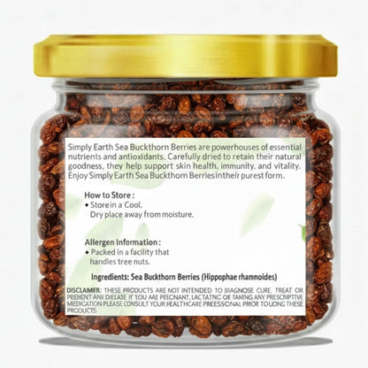 Simply Earth Sea Buckthorn Berries | 100% Natural & Non-GMO | Rich in Vitamin C, Omega 7 & Antioxidants | Boosts Immunity, Skin Glow & Hair Health | No Artificial Flavours - 60g