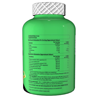 Green supplement bottle with label on a white background