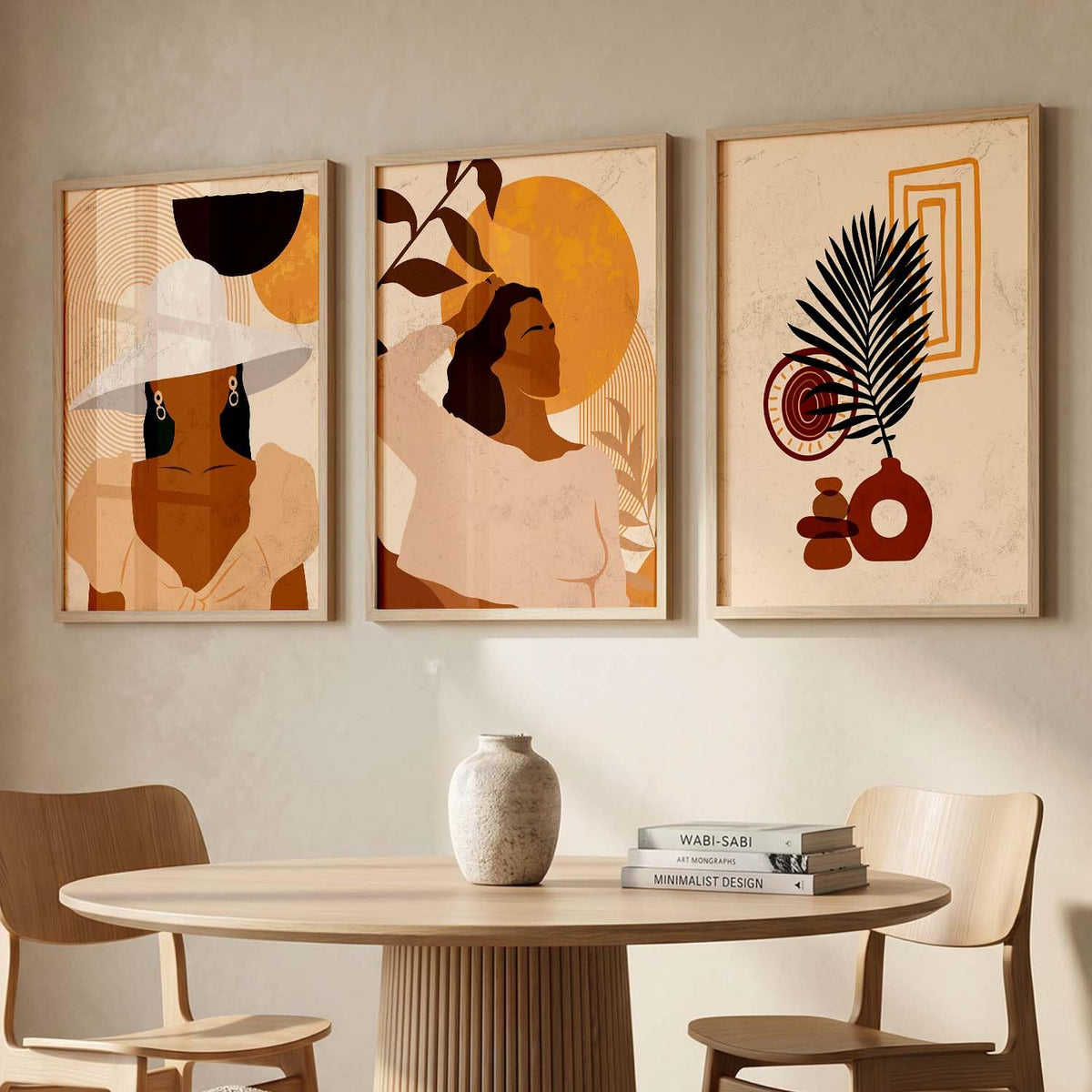 Decorative Modern Wall Art Home Decor Boho Painting poster With Frame For Living Room Bed Room Hotel Wall Decor Digital Reprint Set of 3 (13x17 inch)