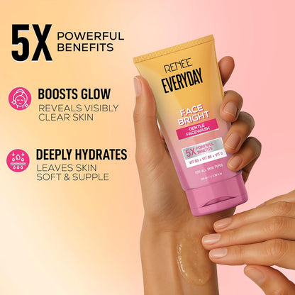 RENEE Everyday Face Bright Gentle Face Wash For Fresh, Clean Skin | Hydrates, Brightens Skin, Reduces Oil | With Vitamin B3, B5, and C | Facewash for Women & Men of All Skin Types | 100 Ml