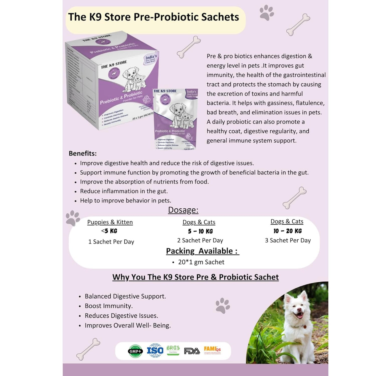 The K9 Store Prebiotics & Probiotics for Dogs & Cats | Gut Health Supplement Powder for Digestive Support | Supports Healthy Digestion, Balanced Gut Flora & Immunity | Dog & Cat Supplement