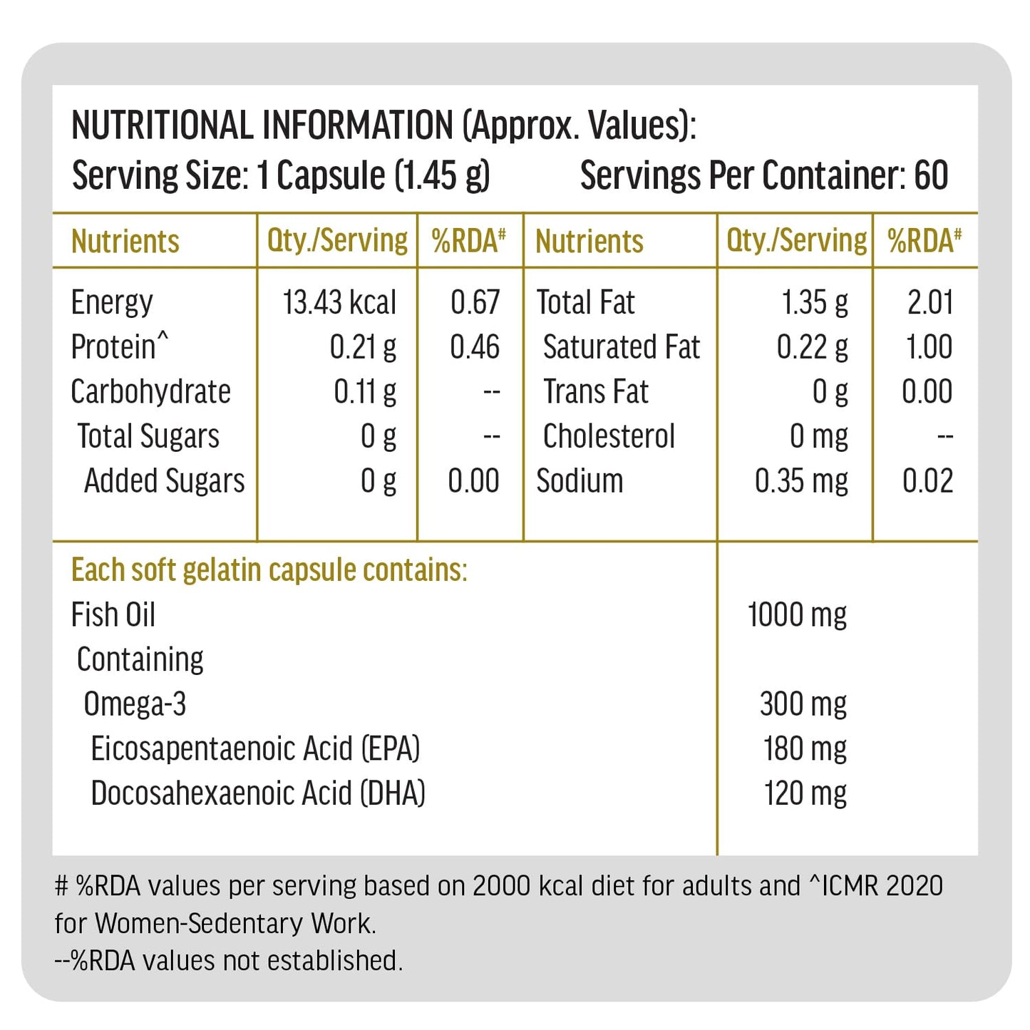 HealthKart hk vitals Omega 3 (60 Fish Oil Capsules) | 1000mg Omega 3 with 180mg EPA & 120mg DHA | For Brain, Heart, Eyes, and Joints Health
