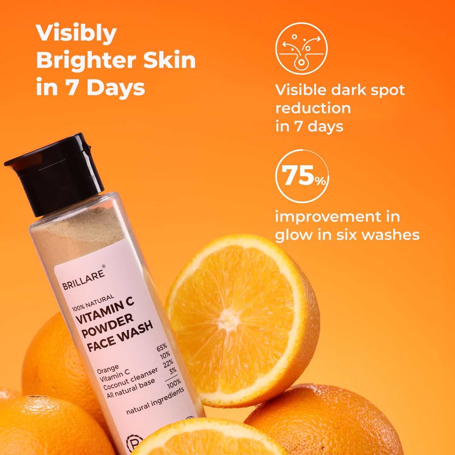 Brillare Vitamin C Powder Face Wash for Glowing, Bright Looking Skin | 100% Natural Orange Powder & Vitamin C | Gentle Exfoliation for Women & Men | Zero Chemicals