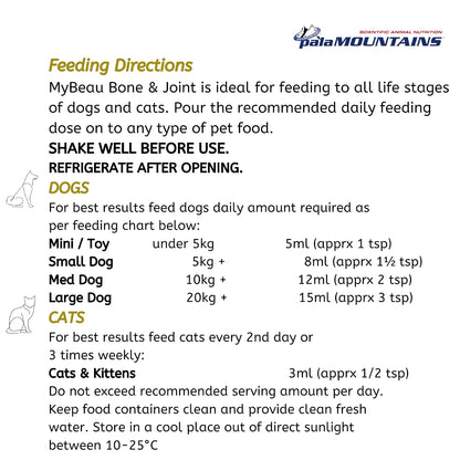 Palamountains My Beau Bone & Joint Supplement for Dogs – Joint Health, Mobility, Soft Tissue & Immune Support, Antioxidants for Active & Aging Dogs – 300ml