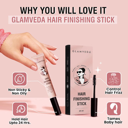GLAMVEDA Frizz Free Hair Finishing Stick | Anti-Frizz Hair Fix Stick for Flyaways & Baby Hair | Non-Sticky & Non-Greasy Formula | Long-Lasting Hold with Rice Water | 20ml