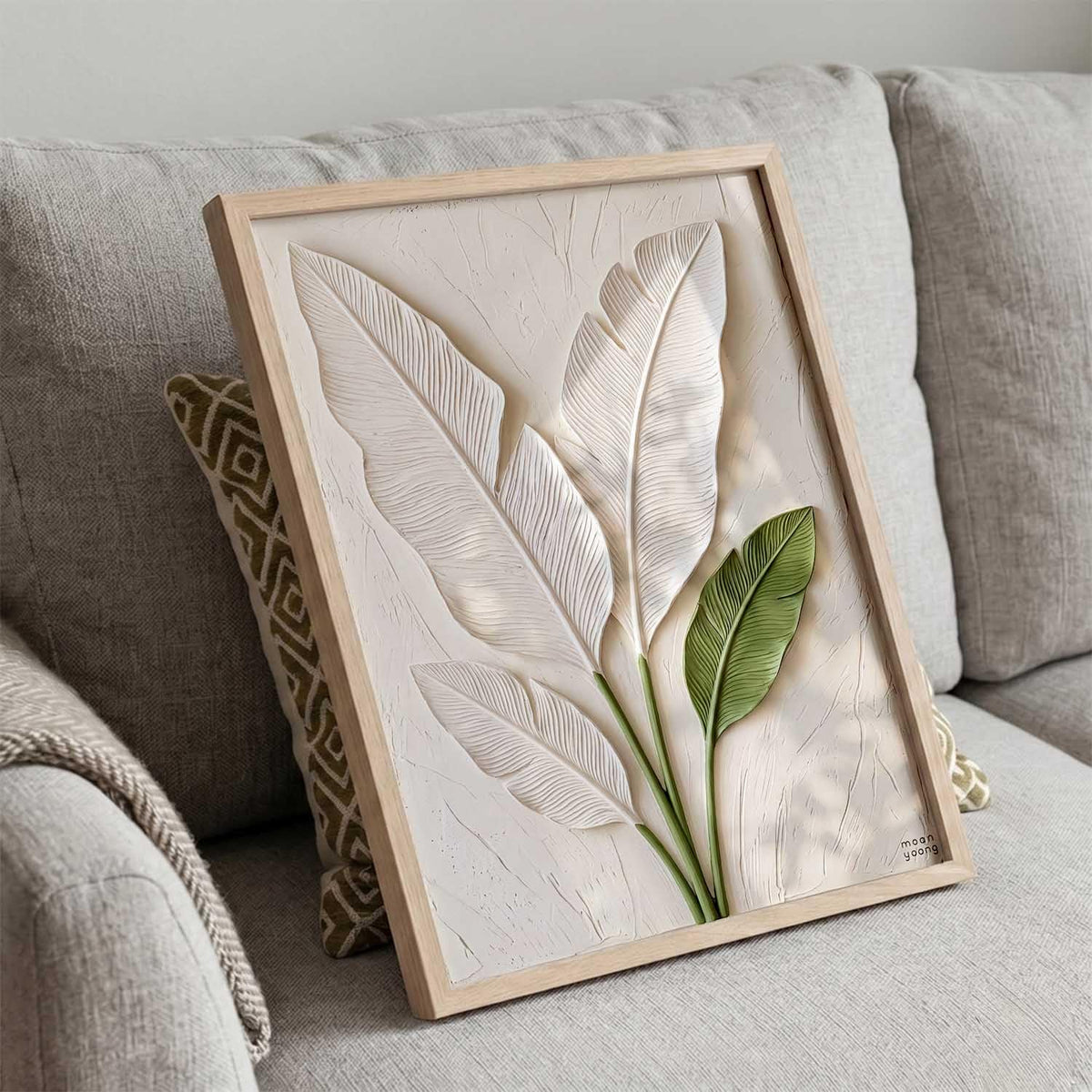 Aesthetic Botanical Art Home Decoration Painting | Leaf Paintings With Frame For Living Room Bed Room Hotel Wall Decor Digital Reprint (19x25 inch)