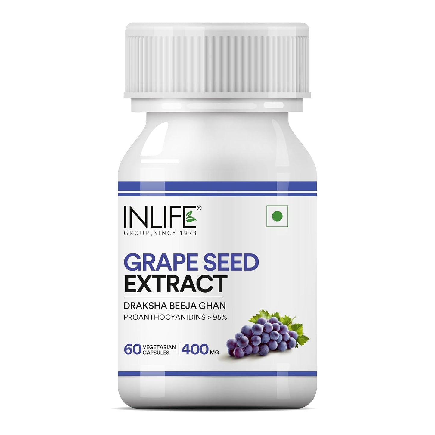 INLIFE Grape Seed Extract (Proanthocyanidins > 95%) Antioxidant, 400 mg - 60 Vegetarian Capsules (Pack of 1, 60)