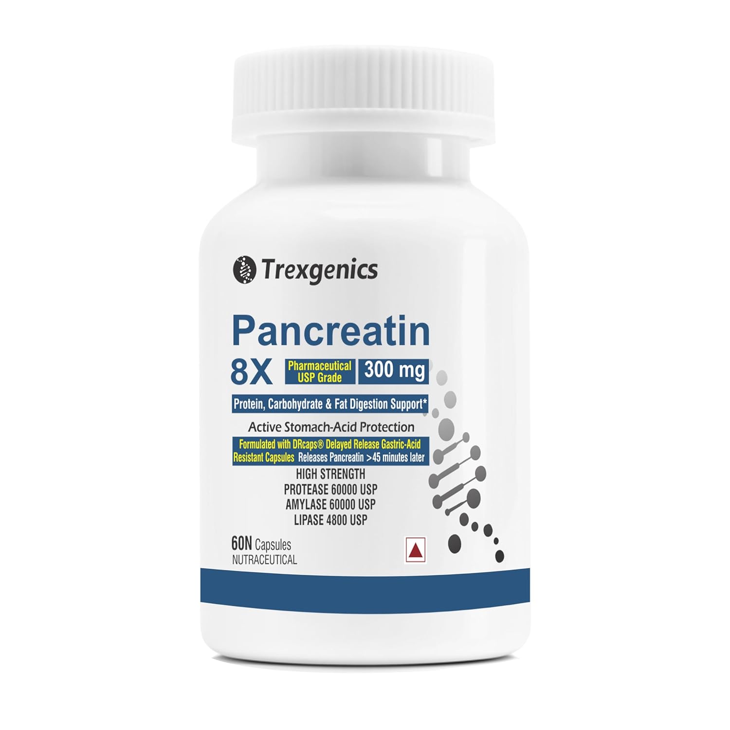 Trexegenics Pancreatin 8X supplement bottle on a white background