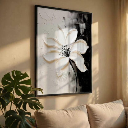 Modern Art Wall Painting Black&White flower Home Decoration With Frame For Living Room Bed Room Hotel Wall Decor Digital Reprint Engineered Wood (13X17 INCH)
