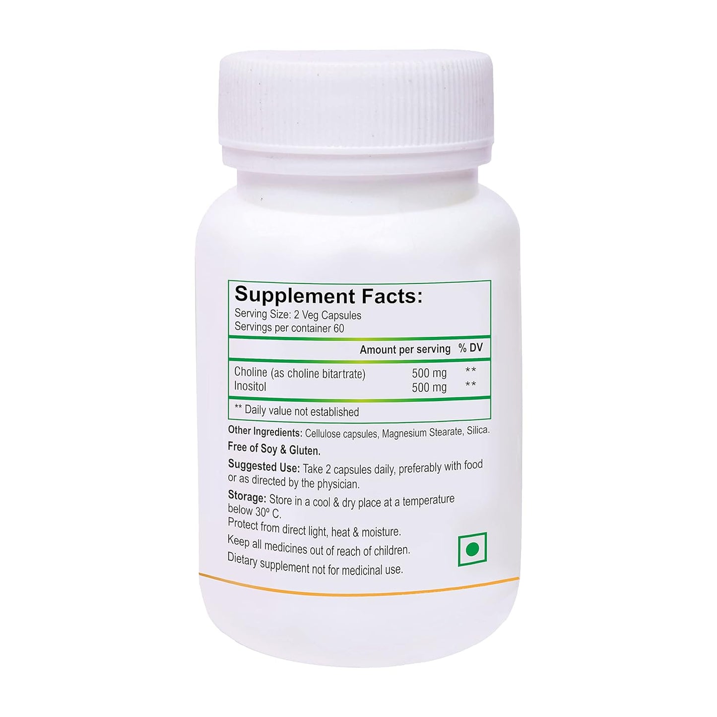 Biotrex Nutraceuticals Choline And Inositol 500mg | Brain & Nerve Function | Better Motor Signal | Liver & Heart Health | Lab Tested | 60 Veg Capsules