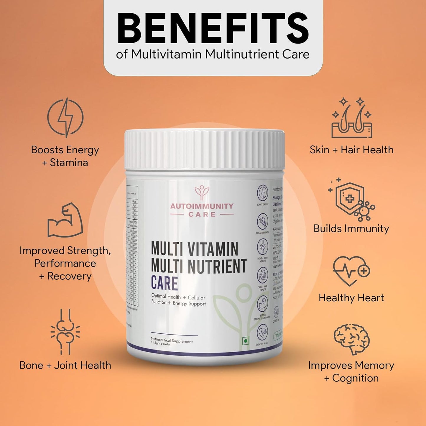 Multi-Vitamin Multi Nutrient Care - Daily Multivitamin with A, D, E, K, B-Complex, C, Micronutrients for Optimal Cellular Function, Energy Support, powder, 1 count, 30 Servings