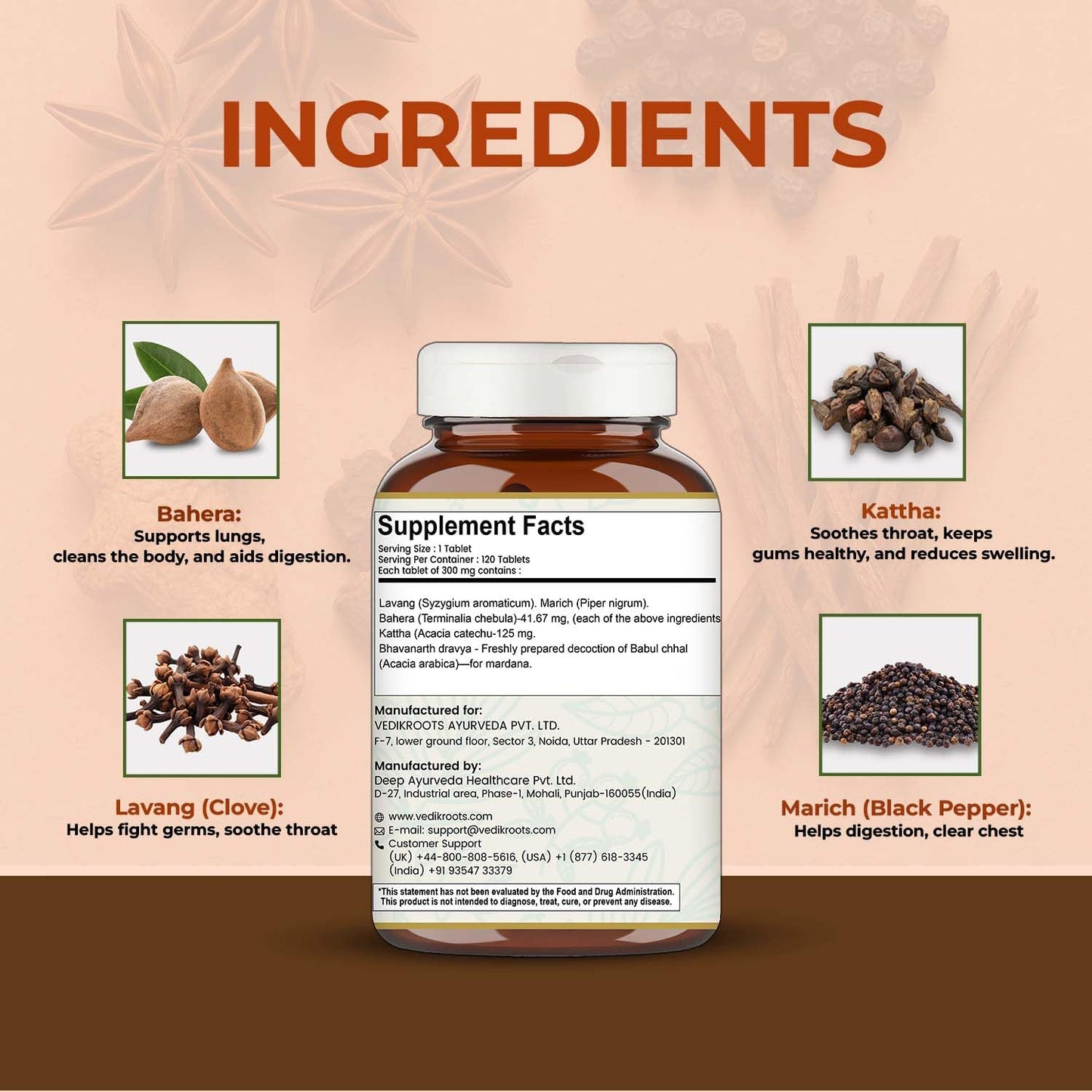 Lavangadi Vati - For Relieving Nasal Congestion | Ayurvedic Supplement For Respiratory Issues | Support Healthy Digestion 120 Tab (Pack-1)