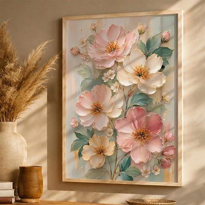 Floral Wall Art Home Decoration | Aesthetic Floral Paintings With Frame For Living Room Bed Room Hotel Wall Decor Digital Reprint Set of 1 (14X20)
