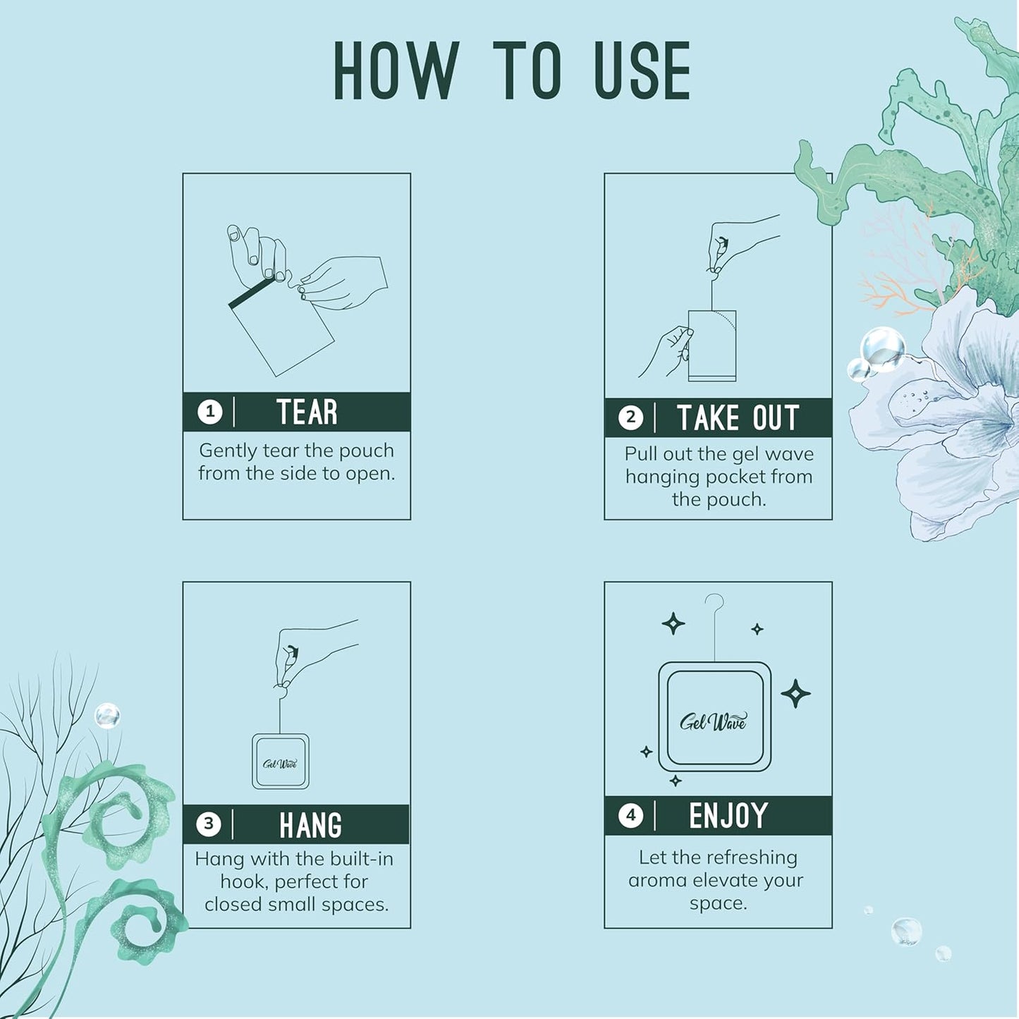 Aromahpure Gel Wave Bathroom Freshener | Assorted 50g (10g each) | Set of 5 Gel-Based hanging Pocket freshener I Lasts Up to 30 Days