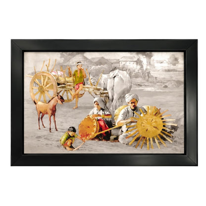 Village Scenery Painting With Frame | Natural Paintings for Living Room | Size 33 x 23 cm | Wall Scenery for Bedroom, Office, Home Decor |