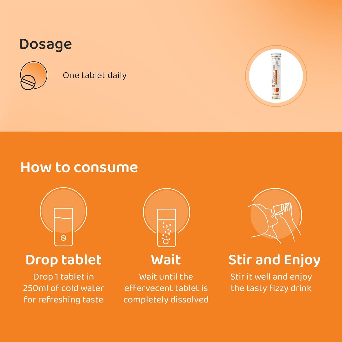 Nutricult L-Glutathione 550mg - 20 Effervescent Tablets Glutathione Effervescent Tablets for Glowing Skin with Hyaluronic Acid Vitamin C & Vitamin E | Skin Glow Supplement For Clear Skin | Orange