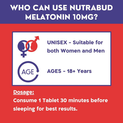 nutrabud Melatonin 10 Mg - 120 Veg Tablets - For Sleep Support,Nerve Relaxation,And Stress Relief - Non-Habit Forming For Men & Women (120 Count (Pack Of 1),Unflavoured),120 Capsule