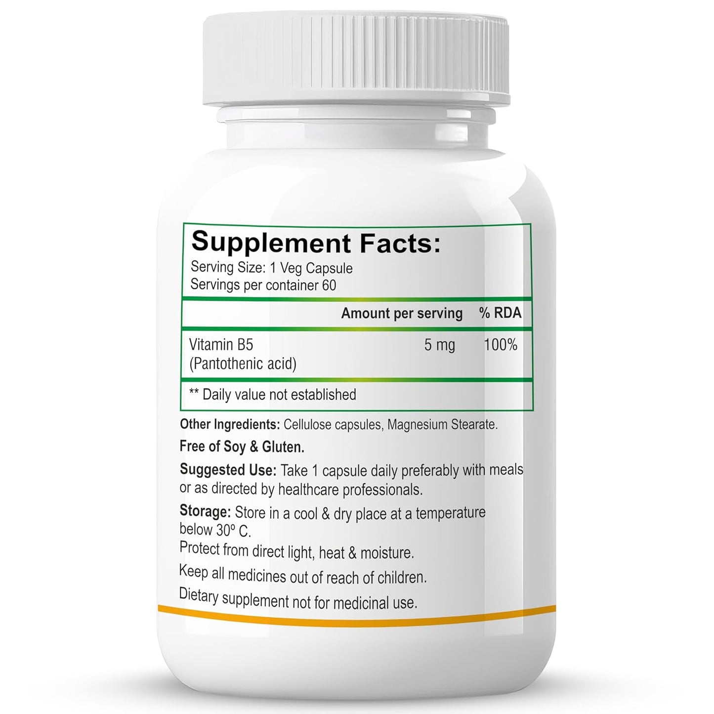 Biotrex Nutraceuticals Vitamin B5 (Pantothenic acid) Supplement | Daily 100% RDA | Energy & Metabolism | Nerve Health | Healthy Cholesterol Levels | Hair, Skin & Nails | Lab Tested | 60 Veg Capsules