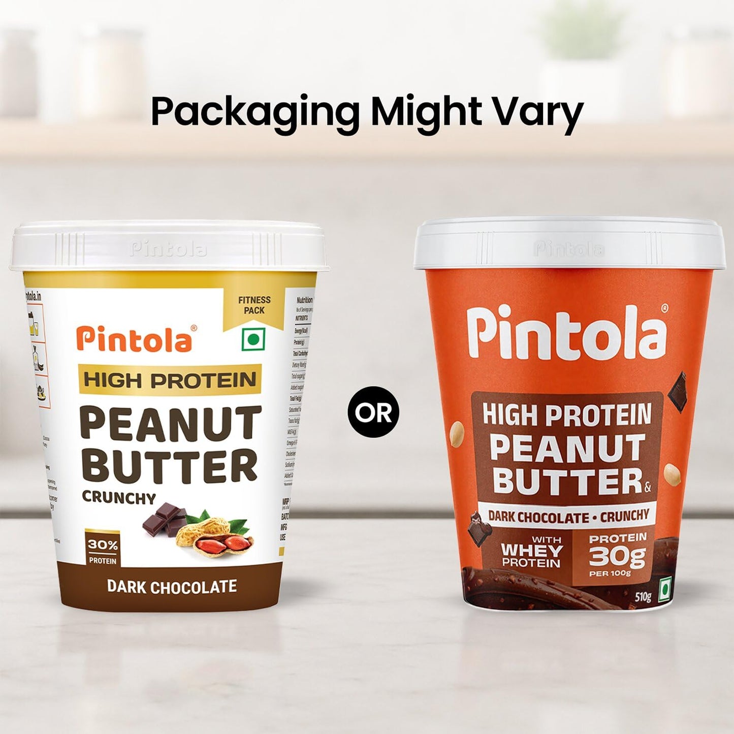 PINTOLA High Protein Peanut Butter Chocolate Flavour Crunchy, Added WHEY Protein, 30g Protein 6.2g Fiber, Gluten Free, Zero Trans Fat, Dark Chocolate Peanut Butter Spread, Nut Butter Bread Snacks