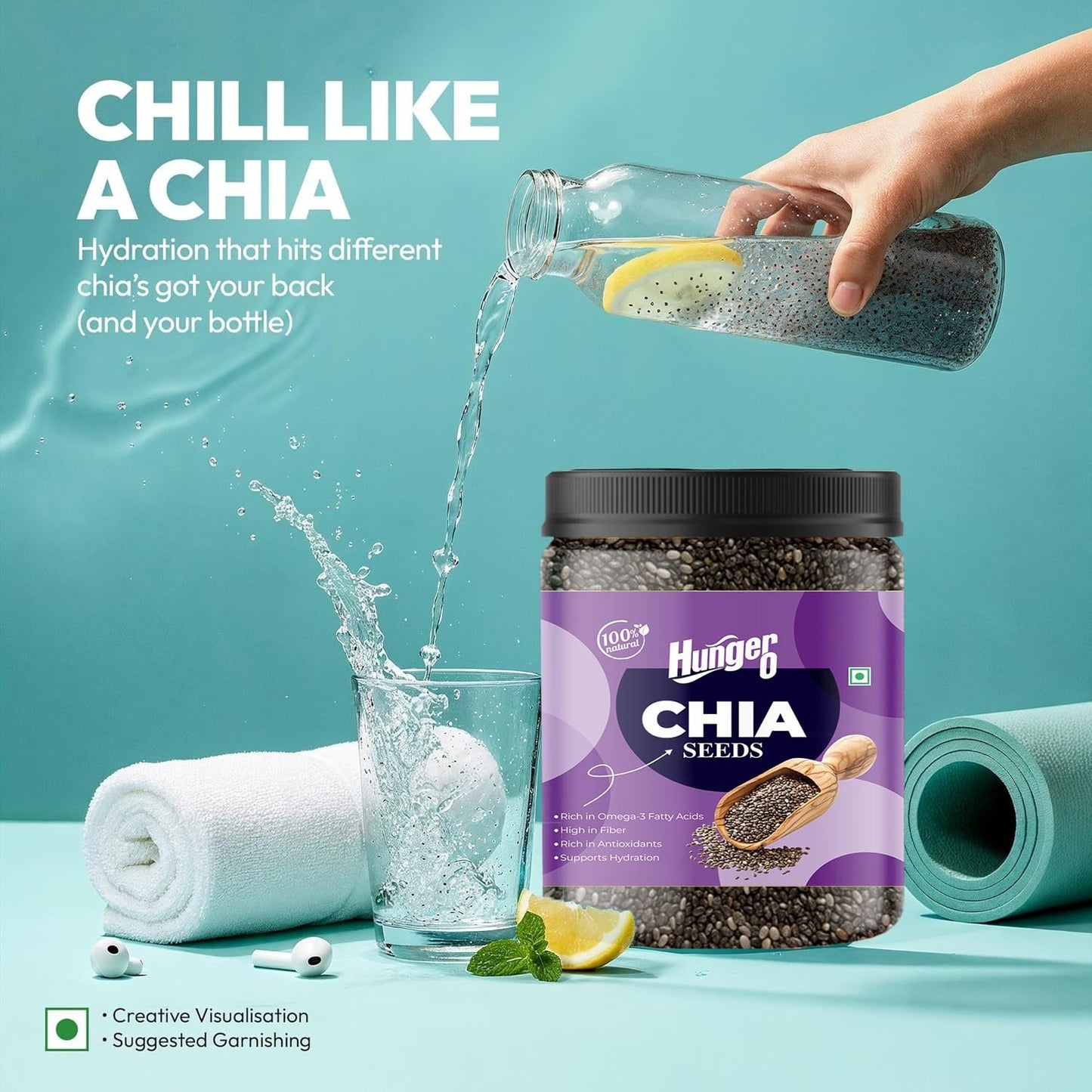 Hunger 0 Premium Grade Chia Seeds, Raw Seeds for Eating, Rich in Fiber, Calcium, Protein & Omega 3, Healthy Superfood for Smoothies, Salads, Baking & Daily Diet Food