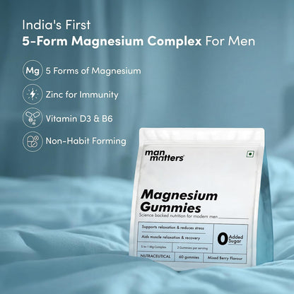 Man Matters Advanced Zinc Magnesium Supplement Gummies with 400mg Magnesium Glycinate, Citrate & Other salts | 30 Days Pack | Supports Sleep, Stress & Muscle Recovery | Non Habit Forming