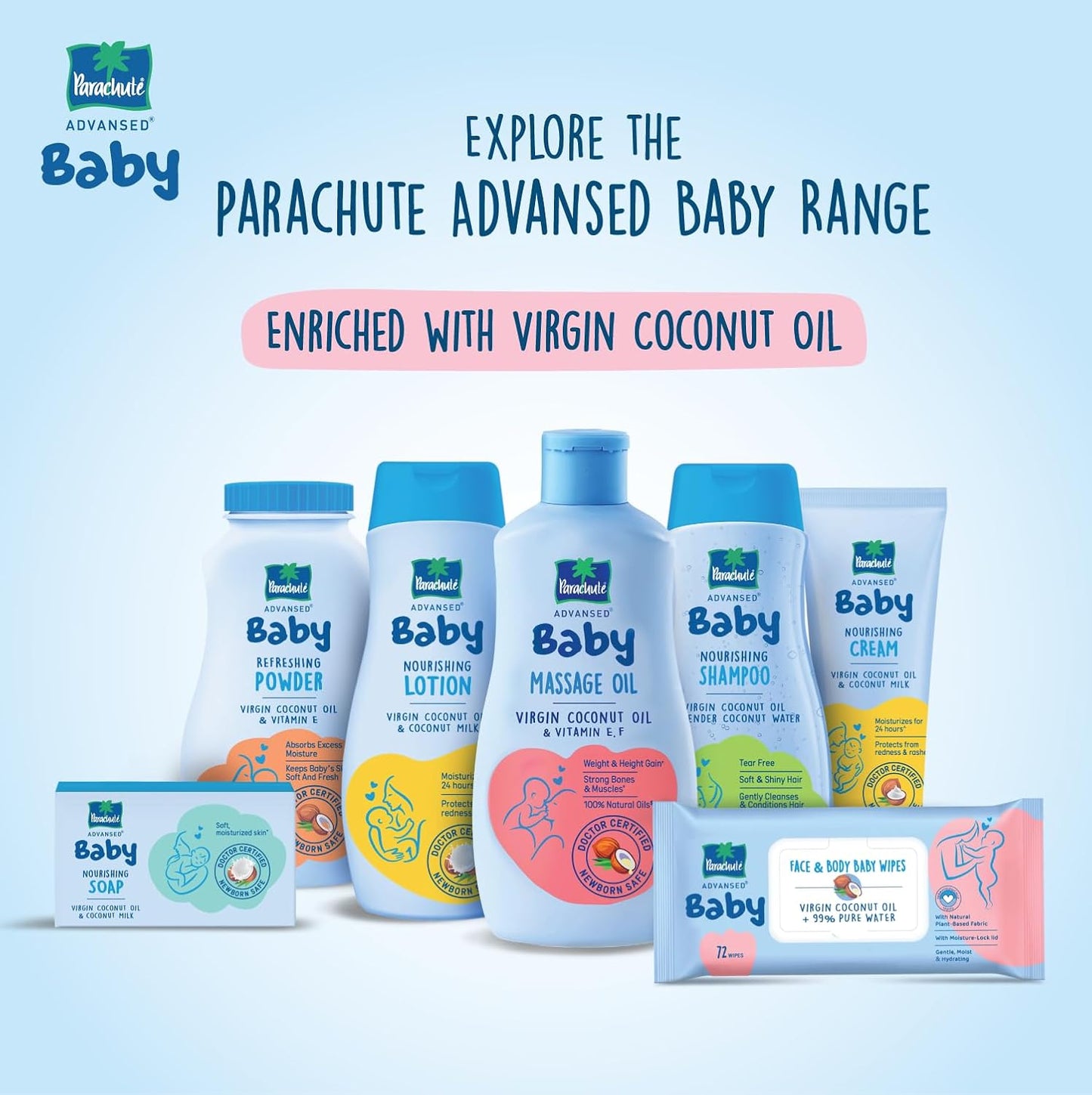 Parachute Advansed Baby Massage Oil for New Born| 100% Virgin Coconut Oil | Clinically Proven for Better Growth| Vitamin E & F| 200 Ml