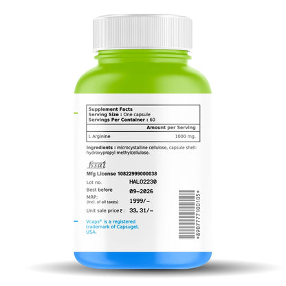 Haleup L-Arginine 1000 mg Veg Capsules (Pack of 1 (60 Caps))