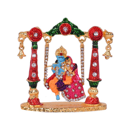 Radha Krishna Idol on Jhula Metal Statue for Car Dashboard | Mandir Pooja Murti | Temple Puja | Home Decor | Office Showpiece Diwali Gifts.