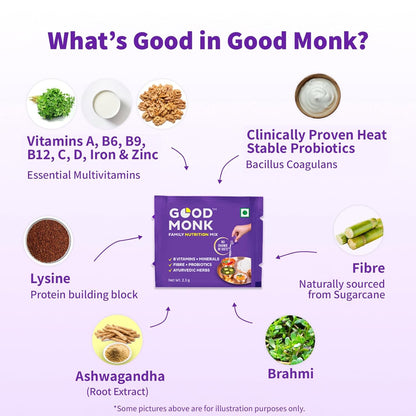 Good Monk Multivitamin,Probiotic & Fibre Mix (Add To Food,No Taste Change). Improves Energy,Immunity & Gut Health|For Kids,Men & Women - 120 Serves Value Pack Jar,Powder,1 Count,120 Servings