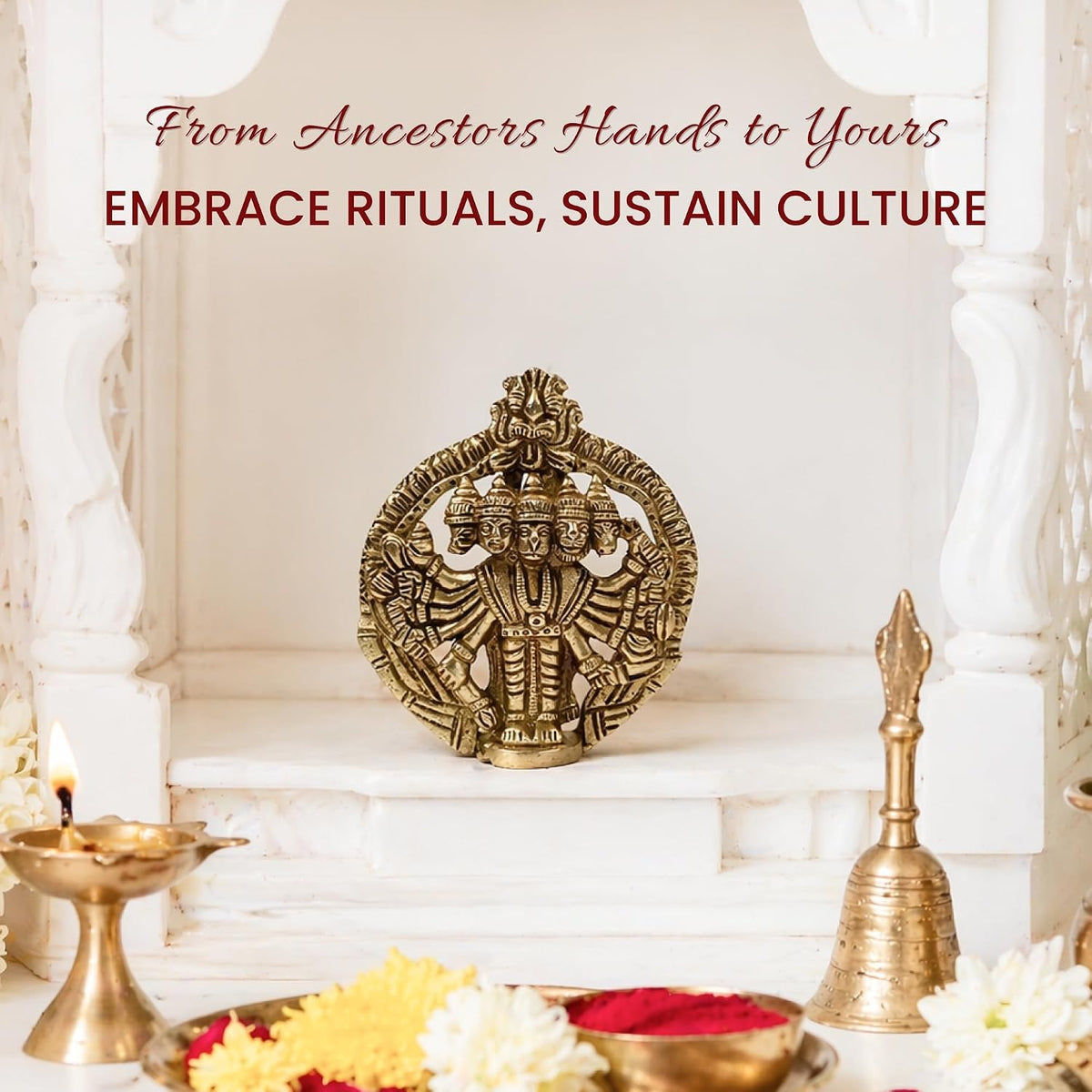 Panchmukhi Hanuman Ji Idol | Brass Five Face Hanuman Sculpture with Radiant Finish for Pooja Room | Festive Gift Idol (Design09: L8 x W2 x H10 cm)