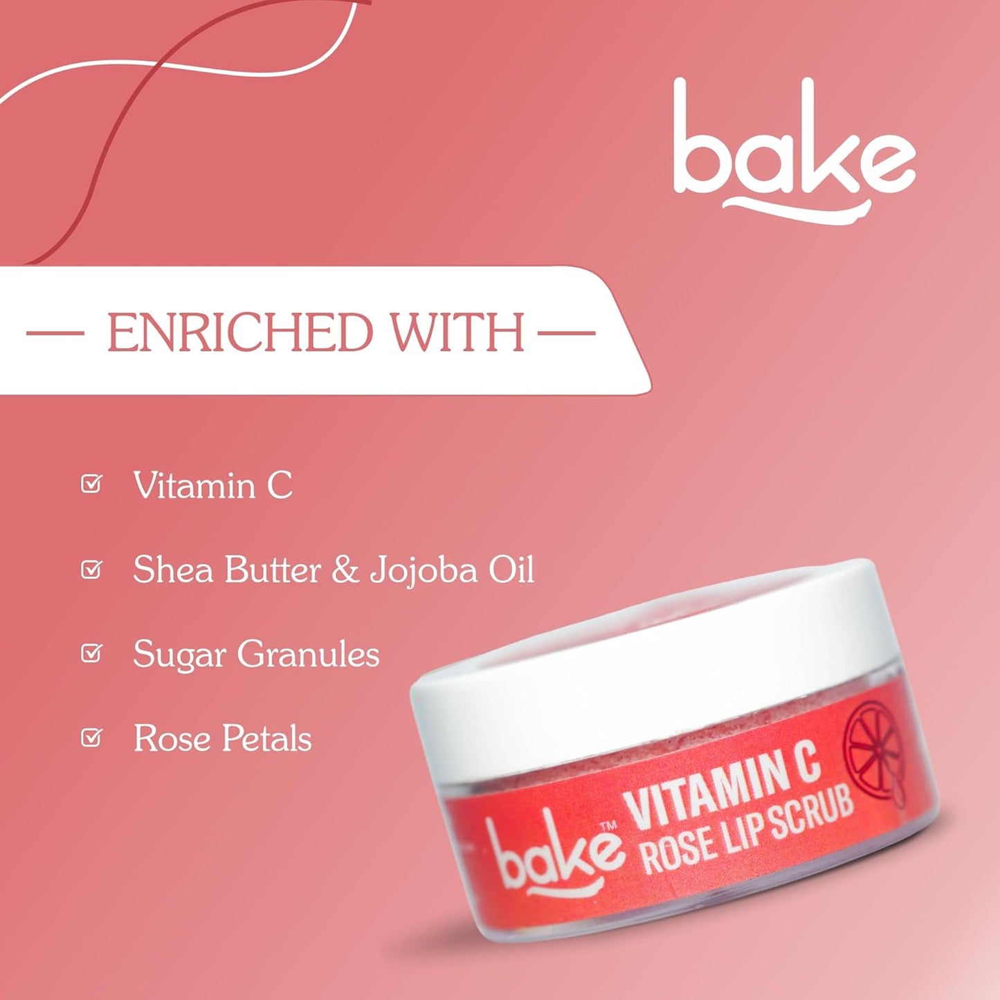 BAKE Vitamin C Lip Scrub | Lip Lightening Scrub for Dark Lips Exfoliation | For Hyperpigmented Lips, Dehydrated Lips, Flaky Lips & Chapped Lips | For Men & Women | 25g