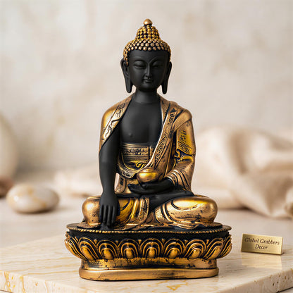 New Limited Edition Meditating Sitting Buddha Idol Statue showpiece Home Decor Decoration Items for Living Room and Gifts (Golden3 Black-BS1)