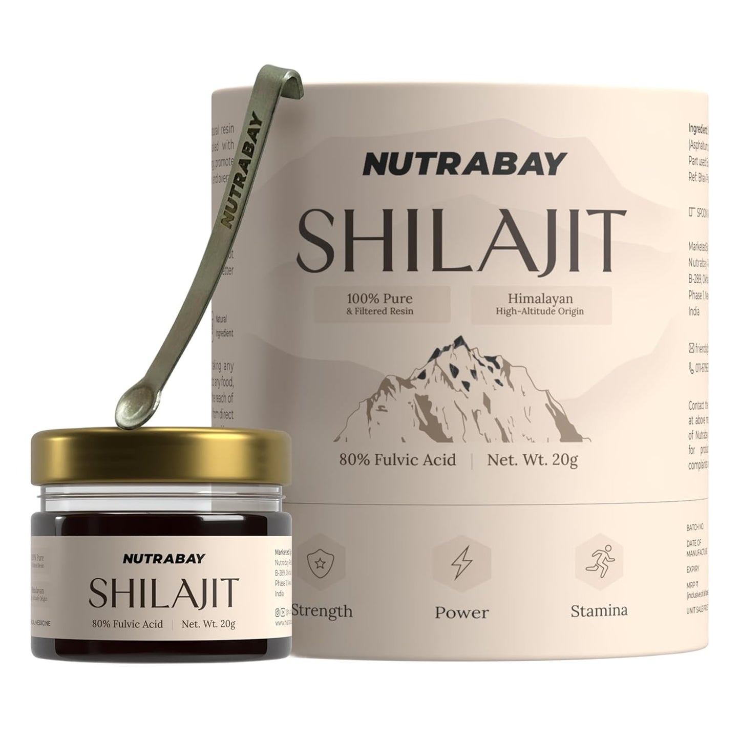 Nutrabay Shilajit jar and packaging on a white background