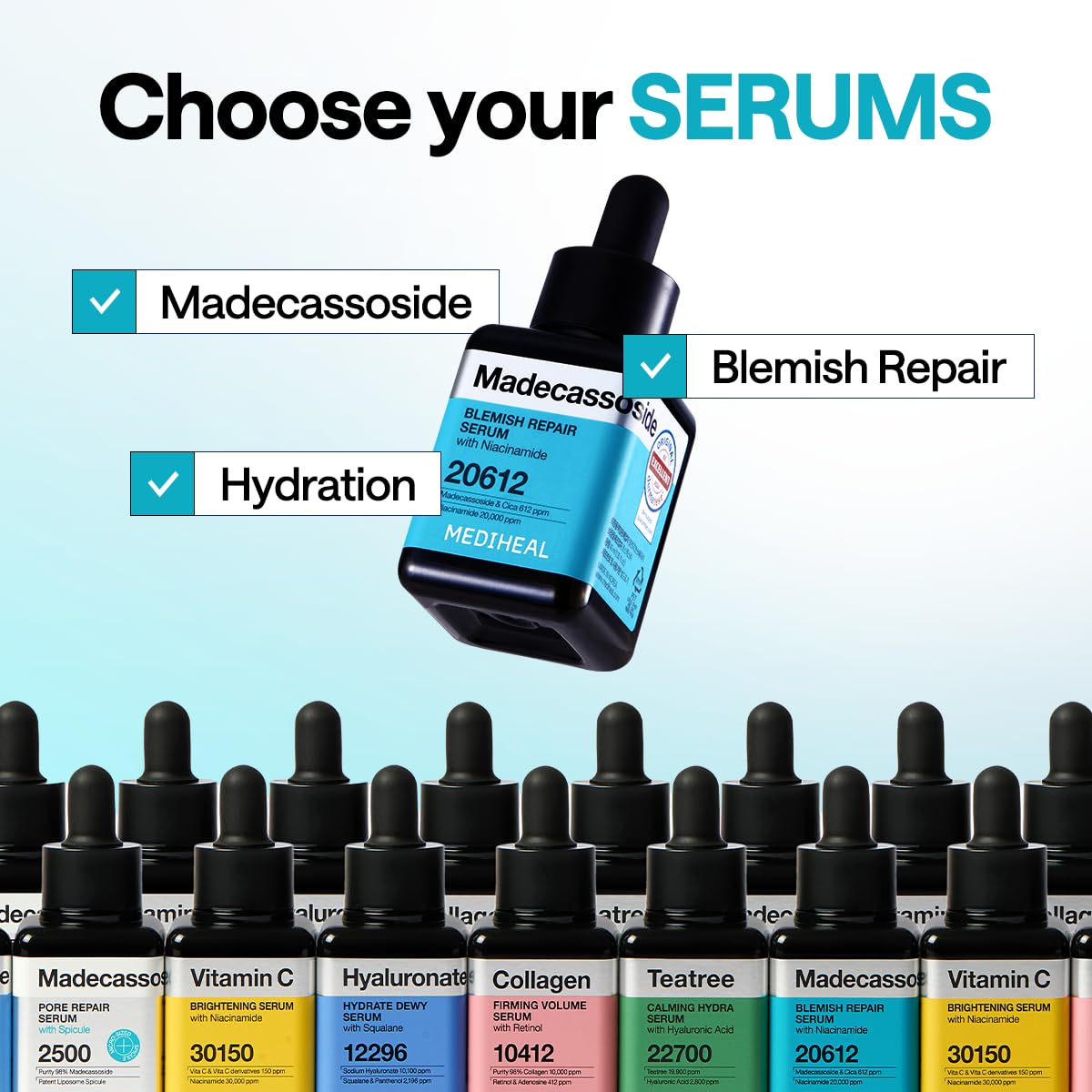MEDIHEAL Madecassoside Repair Serum, Korean Face Serum with Centella Asiatica & Niacinamide for Blemish Repair, Fades Pigmentation, Dark Spot & Freckles, Soothing Hydrating Skin Barrier Repair Serum (40ml)