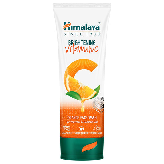 Himalaya Brightening Vitamin C Orange Face Wash tube on a white background