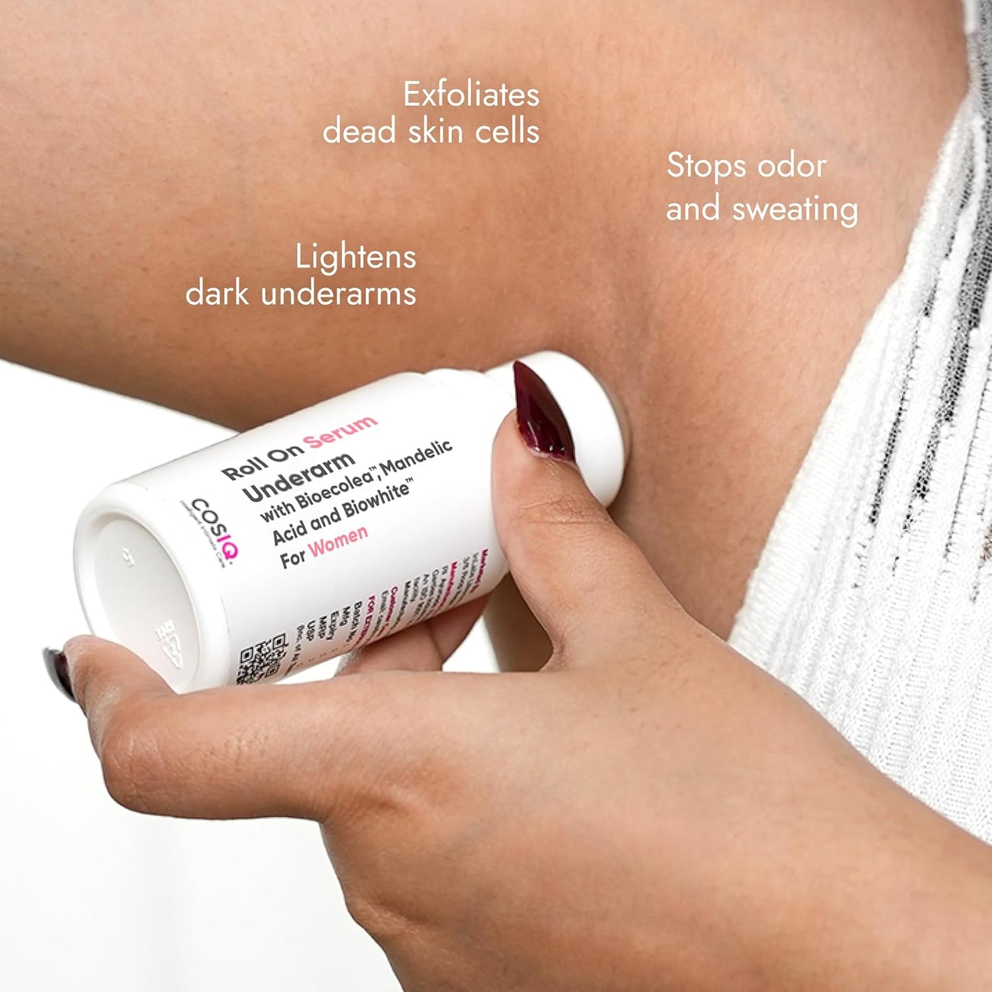 Cos-IQ Brightening Underarm Roll On Serum for Women | With Bioecolea, Mandelic Acid and Bio White | Prevents Body Odour, Brightens Skin & Exfoliates Underarms | Long Lasting deodorant roll on with Fresh Floral Fragrance, 40ml