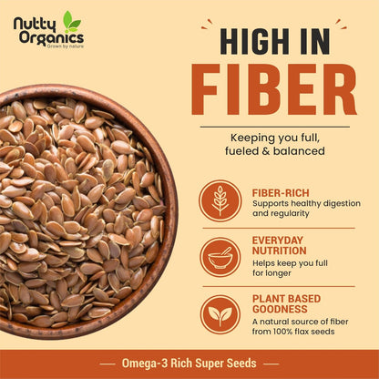 NUTTY ORGANICS Flax Seeds| Natural Raw Flax seeds for Eating High Dietary Fiber Alsi Seeds Rich in Magnesium- Helps in Manage Blood Sugar Levels & Heart