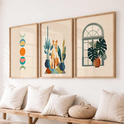 Boho Painting Wall Art Home Decoration Paintings With Frame For Living Room Bed Room Hotel Wall Decor Digital Reprint Set of 3 (13X17 inch)