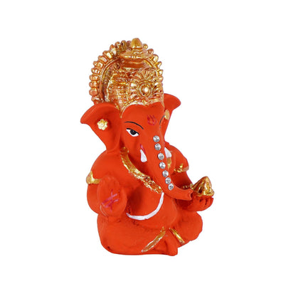 Polyresin Orange Ganesha Statue for Car Dashboard God Ganesh Murti Ganpati Idol Figurine with Double Side Tape