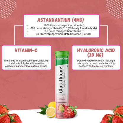 Naturavest Glutathione 600 mg for skin whitening, For Pigmentations and Glowing Skin Powerhouse of Antioxidants with Bioactive Formula, (Strawberry & Lemon flavour) (15 tablets)