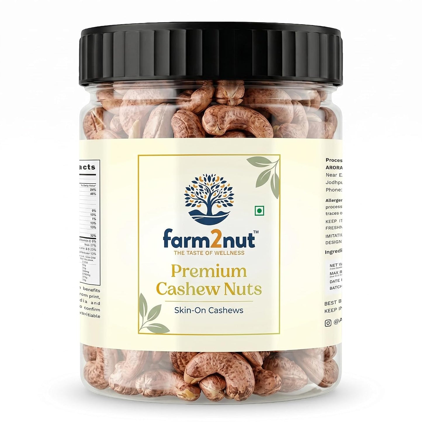farm2nut Premium Borma Cashews/Skin Cashew Nuts Natural Unpeeled Whole Kaju Packed in Reusable Jar. Goa cashew nuts