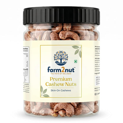 farm2nut Premium Borma Cashews/Skin Cashew Nuts Natural Unpeeled Whole Kaju Packed in Reusable Jar. Goa cashew nuts