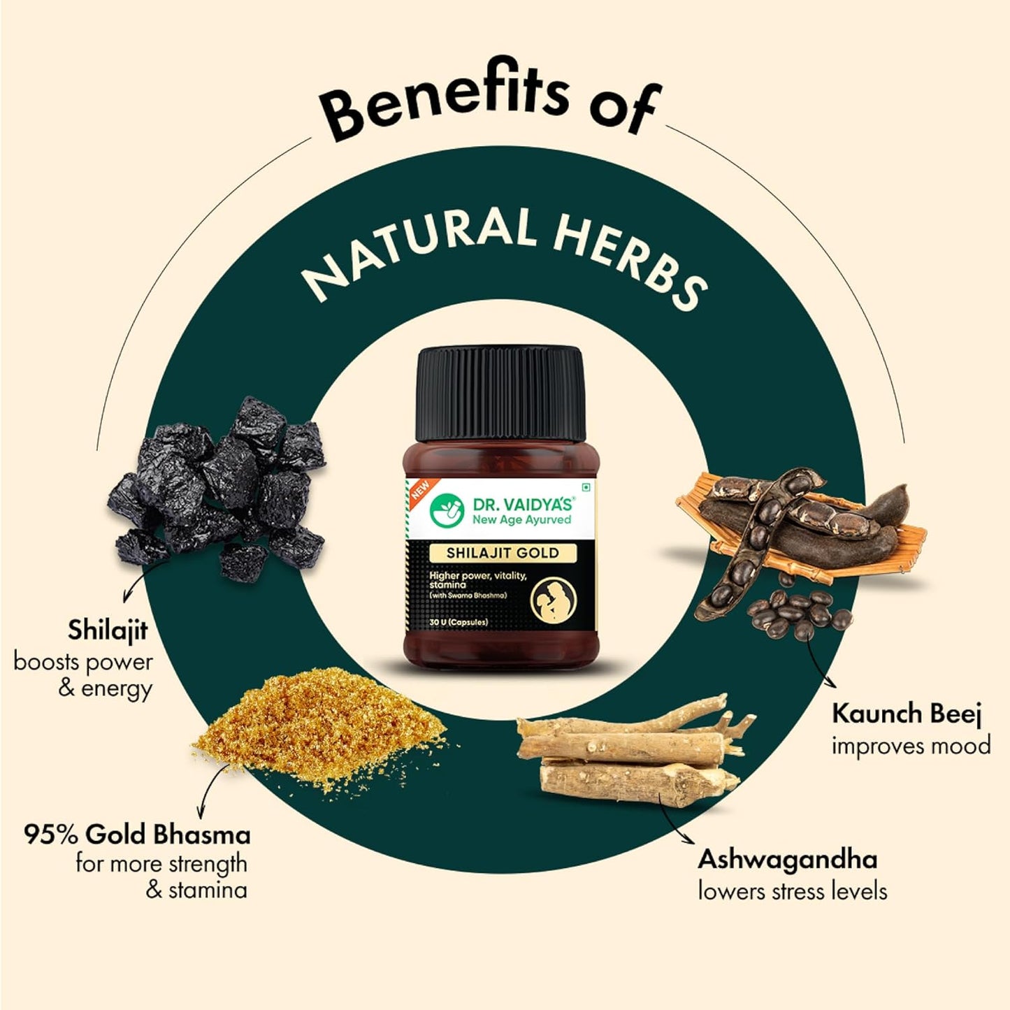 Dr. Vaidya’s Shilajit Gold Capsules for Men | Pure Himalayan Shuddha Shilajit, Ashwagandha, Swarna Bhasma, Gokshura & Fulvic Acid | Boosts Strength, Stamina, Energy & Vitality | 30 Capsules