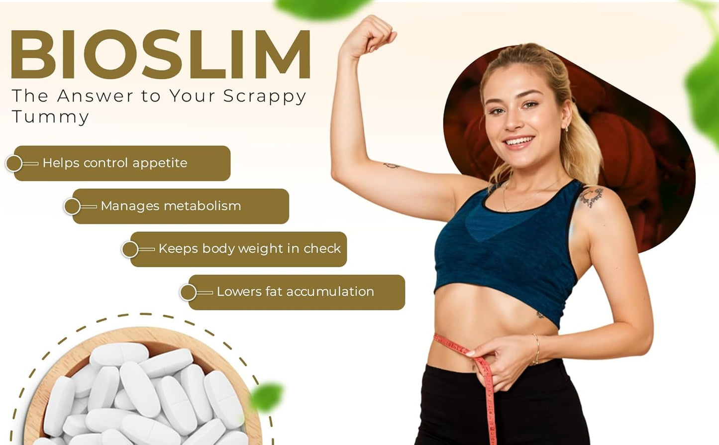SUNOVA Bioslim Fat Burner Capsules – Organic Weight Management Formula Made of Garcinia Cambogia and Green Coffee Bean Extracts 60 Tablets (Pack of 1)
