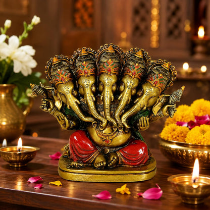 Panchmukhi Ganesha Idol, 5 Face Ganpati Murti Statue for Home Decor, Pooja Room, Home Temple, Living Room, Office & Festive Decoration