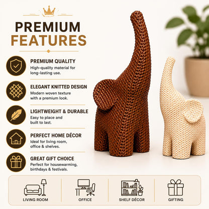 Nordic Knitted Elephant Figurine Set of 2 | Home Decor Showpiece